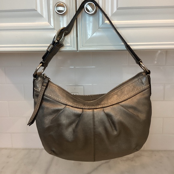 Coach Soho Hobo Pleated Graphite Metallic Leather Shoulder Bag - Picture 1 of 16